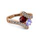 2 - Eleni Ruby and Tanzanite with Side Diamonds Bypass Ring 