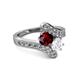 2 - Eleni Ruby and White Sapphire with Side Diamonds Bypass Ring 