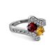 2 - Eleni Ruby and Citrine with Side Diamonds Bypass Ring 