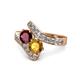 1 - Eleni Ruby and Citrine with Side Diamonds Bypass Ring 