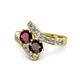 1 - Eleni Ruby and Red Garnet with Side Diamonds Bypass Ring 