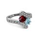 2 - Eleni Ruby and Aquamarine with Side Diamonds Bypass Ring 