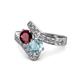 1 - Eleni Ruby and Aquamarine with Side Diamonds Bypass Ring 
