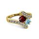 2 - Eleni Ruby and Aquamarine with Side Diamonds Bypass Ring 