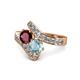 1 - Eleni Ruby and Aquamarine with Side Diamonds Bypass Ring 