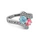 2 - Eleni Aquamarine and Pink Tourmaline with Side Diamonds Bypass Ring 