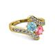 2 - Eleni Aquamarine and Pink Tourmaline with Side Diamonds Bypass Ring 