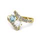 1 - Eleni Aquamarine and White Sapphire with Side Diamonds Bypass Ring 