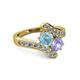 2 - Eleni Aquamarine and Tanzanite with Side Diamonds Bypass Ring 