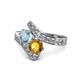 1 - Eleni Aquamarine and Citrine with Side Diamonds Bypass Ring 