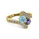 2 - Eleni Aquamarine and Iolite with Side Diamonds Bypass Ring 