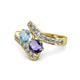 1 - Eleni Aquamarine and Iolite with Side Diamonds Bypass Ring 