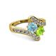 2 - Eleni Aquamarine and Peridot with Side Diamonds Bypass Ring 