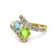 1 - Eleni Aquamarine and Peridot with Side Diamonds Bypass Ring 