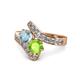 1 - Eleni Aquamarine and Peridot with Side Diamonds Bypass Ring 
