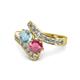 1 - Eleni Aquamarine and Rhodolite Garnet with Side Diamonds Bypass Ring 