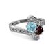 2 - Eleni Aquamarine and Red Garnet with Side Diamonds Bypass Ring 