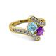 2 - Eleni Aquamarine and Amethyst with Side Diamonds Bypass Ring 