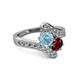 2 - Eleni Aquamarine and Ruby with Side Diamonds Bypass Ring 