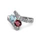 1 - Eleni Aquamarine and Ruby with Side Diamonds Bypass Ring 
