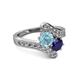2 - Eleni Aquamarine and Blue Sapphire with Side Diamonds Bypass Ring 