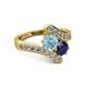 2 - Eleni Aquamarine and Blue Sapphire with Side Diamonds Bypass Ring 