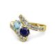 1 - Eleni Aquamarine and Blue Sapphire with Side Diamonds Bypass Ring 