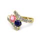 1 - Eleni Pink Tourmaline and Blue Sapphire with Side Diamonds Bypass Ring 