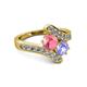 2 - Eleni Pink Tourmaline and Tanzanite with Side Diamonds Bypass Ring 