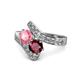 1 - Eleni Pink Tourmaline and Ruby with Side Diamonds Bypass Ring 