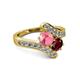 2 - Eleni Pink Tourmaline and Ruby with Side Diamonds Bypass Ring 