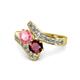 1 - Eleni Pink Tourmaline and Ruby with Side Diamonds Bypass Ring 