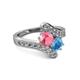 2 - Eleni Pink Tourmaline and Blue Topaz with Side Diamonds Bypass Ring 