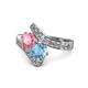 1 - Eleni Pink Tourmaline and Blue Topaz with Side Diamonds Bypass Ring 