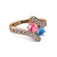 2 - Eleni Pink Tourmaline and Blue Topaz with Side Diamonds Bypass Ring 