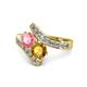 1 - Eleni Pink Tourmaline and Citrine with Side Diamonds Bypass Ring 
