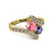 2 - Eleni Pink Tourmaline and Iolite with Side Diamonds Bypass Ring 