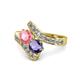 1 - Eleni Pink Tourmaline and Iolite with Side Diamonds Bypass Ring 