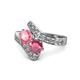 1 - Eleni Pink Tourmaline and Rhodolite Garnet with Side Diamonds Bypass Ring 