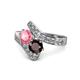 1 - Eleni Pink Tourmaline and Red Garnet with Side Diamonds Bypass Ring 
