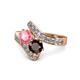 1 - Eleni Pink Tourmaline and Red Garnet with Side Diamonds Bypass Ring 