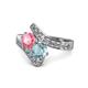 1 - Eleni Pink Tourmaline and Aquamarine with Side Diamonds Bypass Ring 