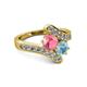 2 - Eleni Pink Tourmaline and Aquamarine with Side Diamonds Bypass Ring 