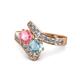 1 - Eleni Pink Tourmaline and Aquamarine with Side Diamonds Bypass Ring 