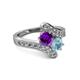 2 - Eleni Amethyst and Aquamarine with Side Diamonds Bypass Ring 