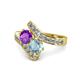 1 - Eleni Amethyst and Aquamarine with Side Diamonds Bypass Ring 