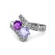 1 - Eleni Amethyst and Tanzanite with Side Diamonds Bypass Ring 