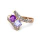 1 - Eleni Amethyst and Tanzanite with Side Diamonds Bypass Ring 