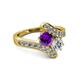 2 - Eleni Amethyst and Diamond with Side Diamonds Bypass Ring 