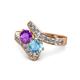 1 - Eleni Amethyst and Blue Topaz with Side Diamonds Bypass Ring 